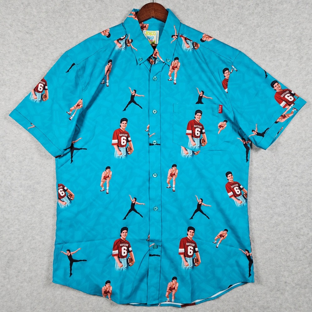RSVLTS (Men's Medium) Blue Button Shirt Saved By The Bell AC Slater Bayside TV